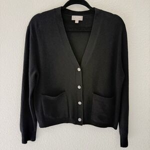 JCrew Womens Cashmere Boxy Cardigan Small Black Button Pockets